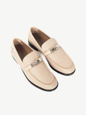 Hermes Destin Blanc Gomme Epsom Calfskin Kelly-Buckle Loafers